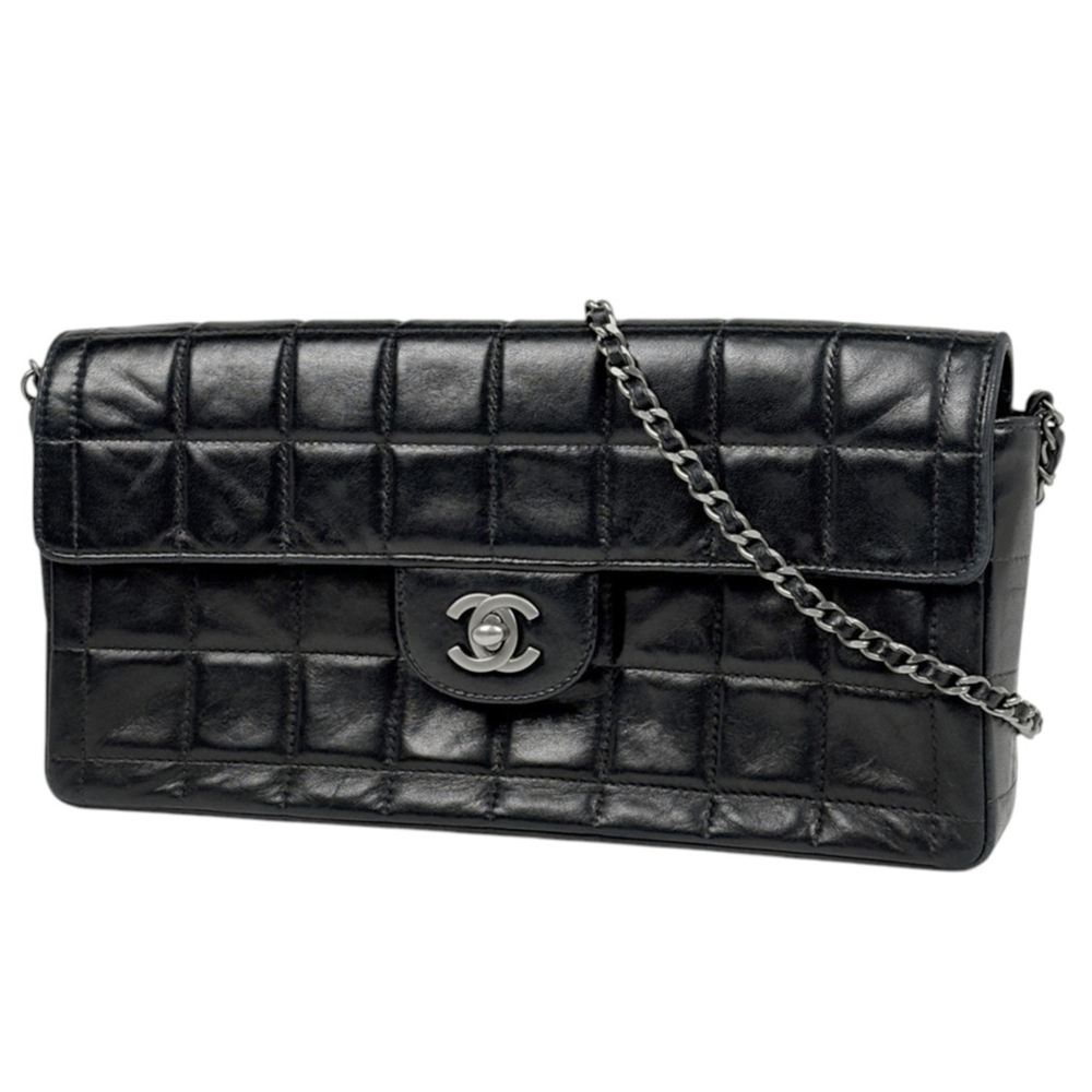 Chanel CHANEL Shoulder Bag Coco Mark Chocolate Bar Leather Black Women's